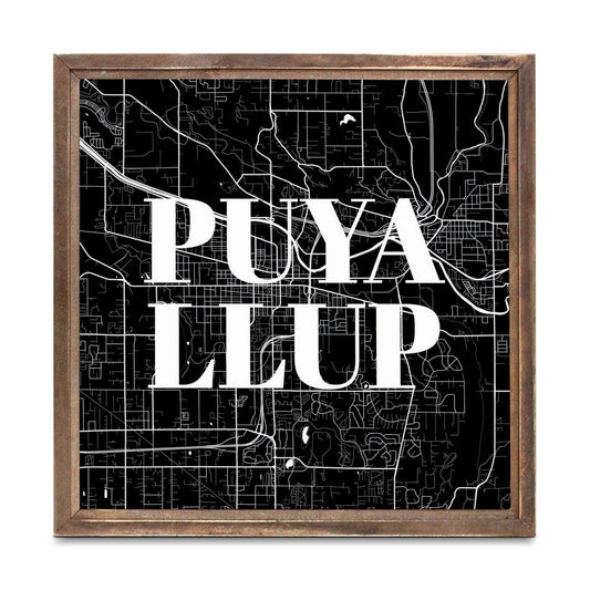 Minimalistic B&W Washington Puyallup Map | Wood Sign | Eaches | Min 1