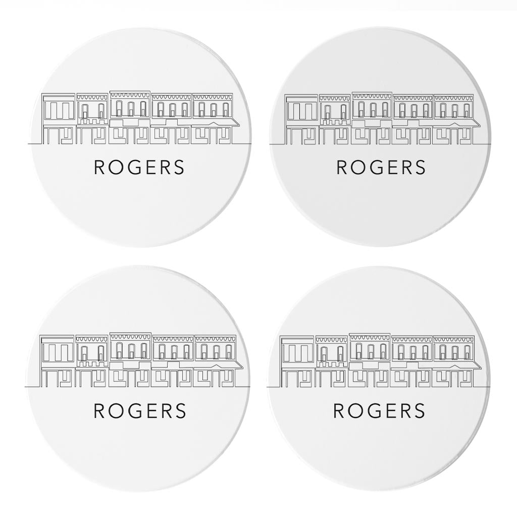 Minimalist B&W Arkansas Rogers Skyline | Absorbent Coasters | Set of 4 | Min 2