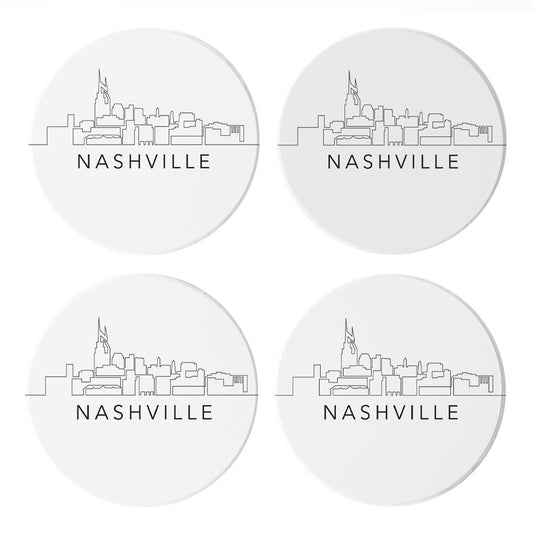 Minimalist B&W Tennessee Nashville Skyline | Absorbent Coasters | Set of 4 | Min 2