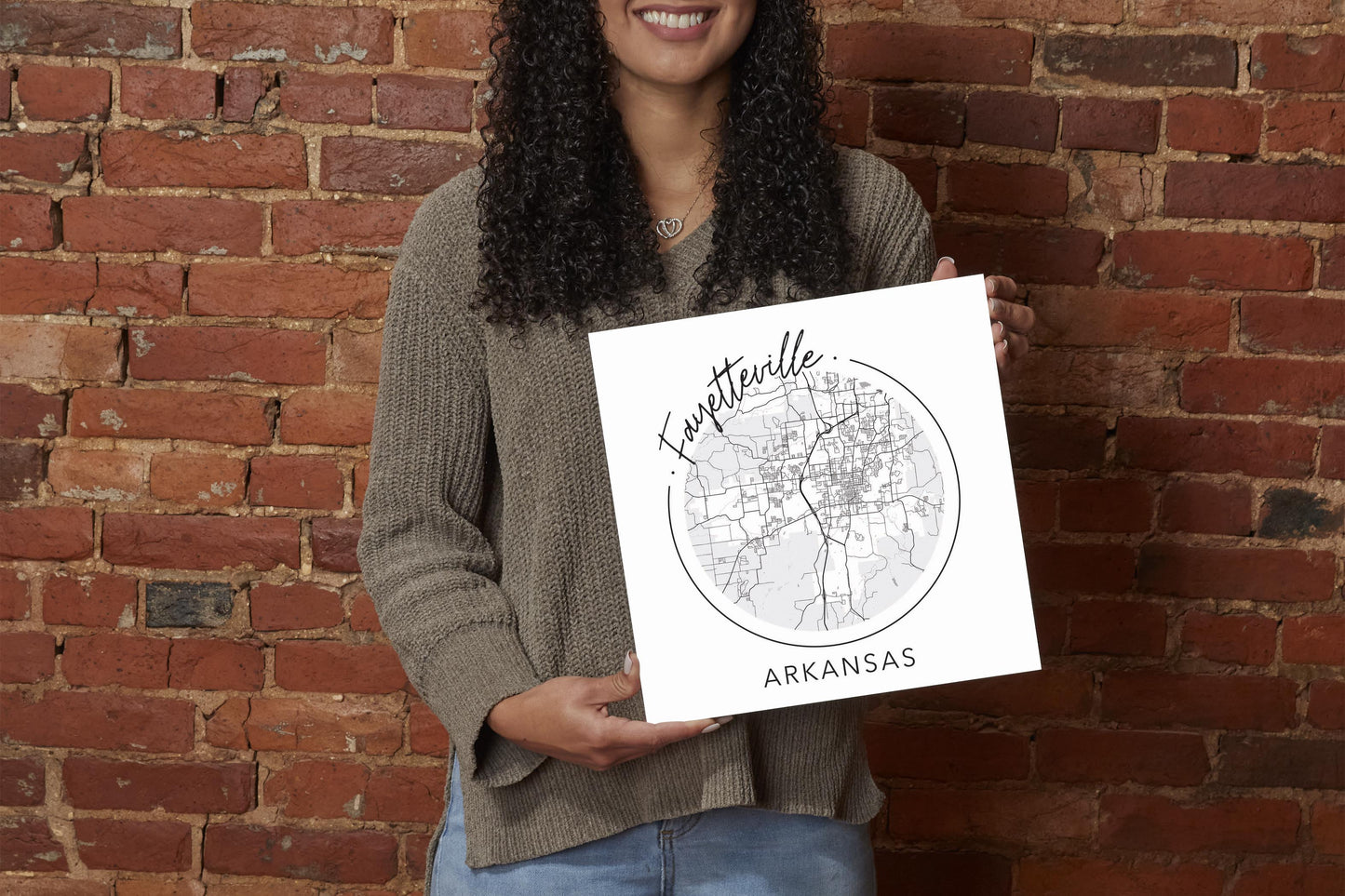 Minimalist B&W Arkansas Fayetteville Circle Map | Wood Sign | Eaches | Min 2