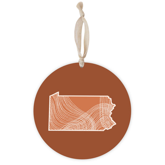 Modern Minimalist Pennsylvania State Lines Dark | Wood Ornament | Eaches | Min 1