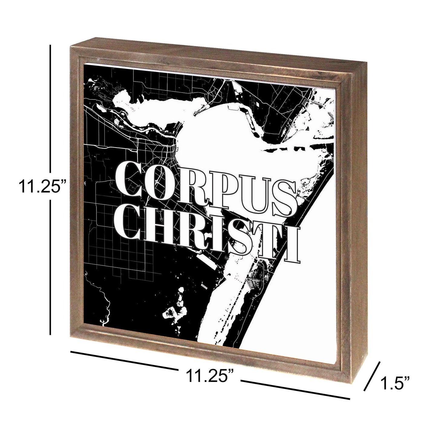 Minimalistic B&W Texas Corpus Christi Map | Wood Sign | Eaches | Min 1