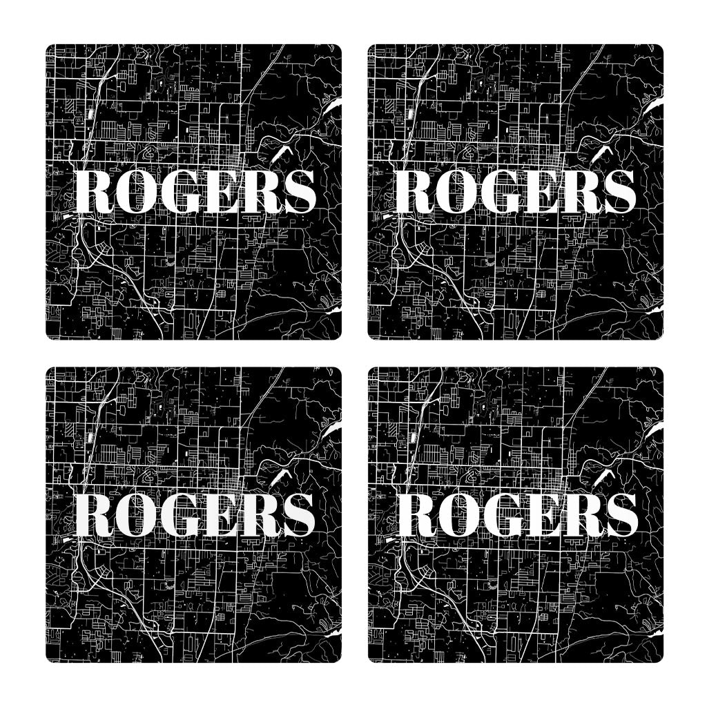 Minimalist B&W Arkansas Rogers Map | Absorbent Coasters | Set of 4 | Min 2