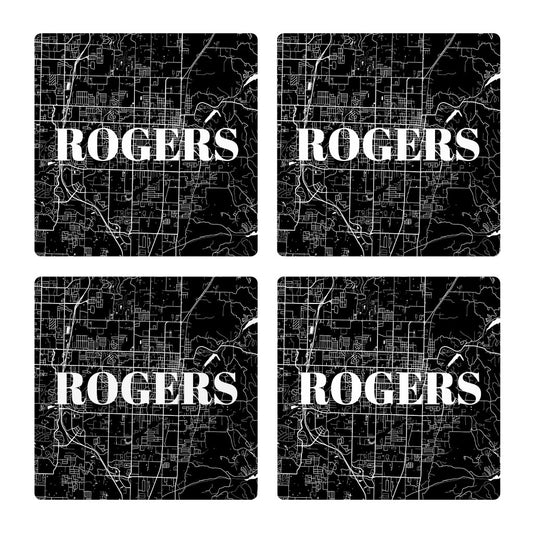 Minimalist B&W Arkansas Rogers Map | Absorbent Coasters | Set of 4 | Min 2