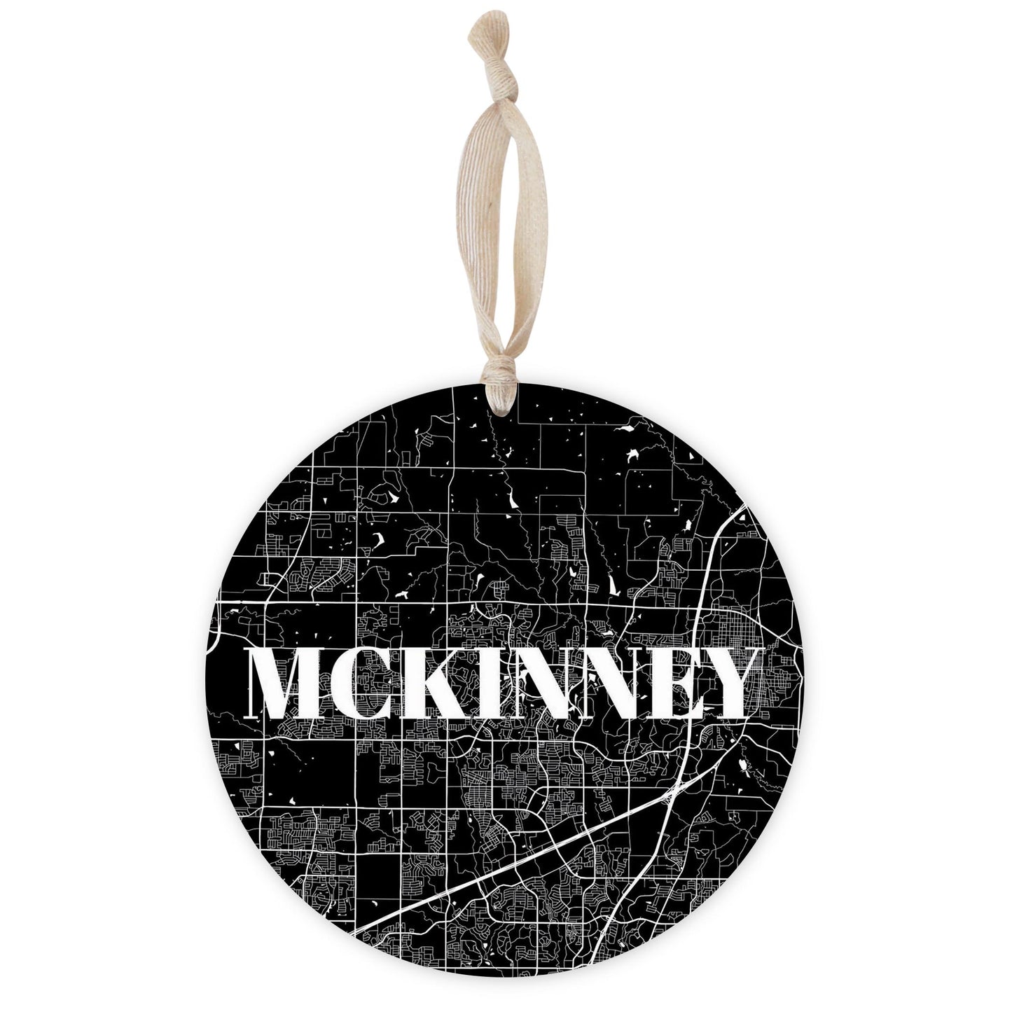 Minimalistic B&W Texas Mckinney Map | Wood Ornament | Eaches | Min 1