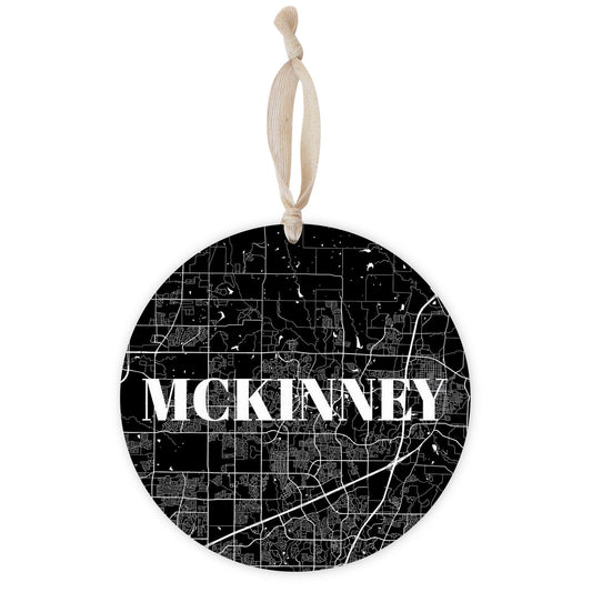 Minimalistic B&W Texas Mckinney Map | Wood Ornament | Eaches | Min 1