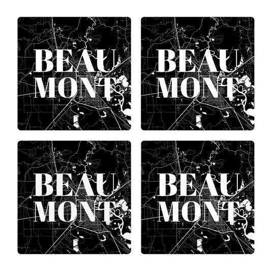 Minimalistic B&W Texas Beaumont Map | Absorbent Coasters | Set of 4 | Min 2