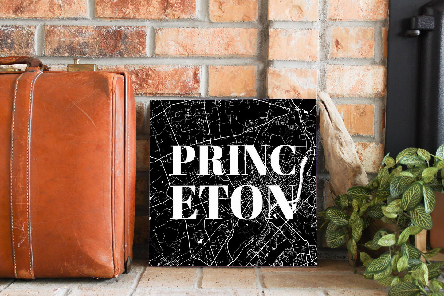 Minimalistic B&W New Jersey Princeton Map | Wood Sign | Eaches | Min 2