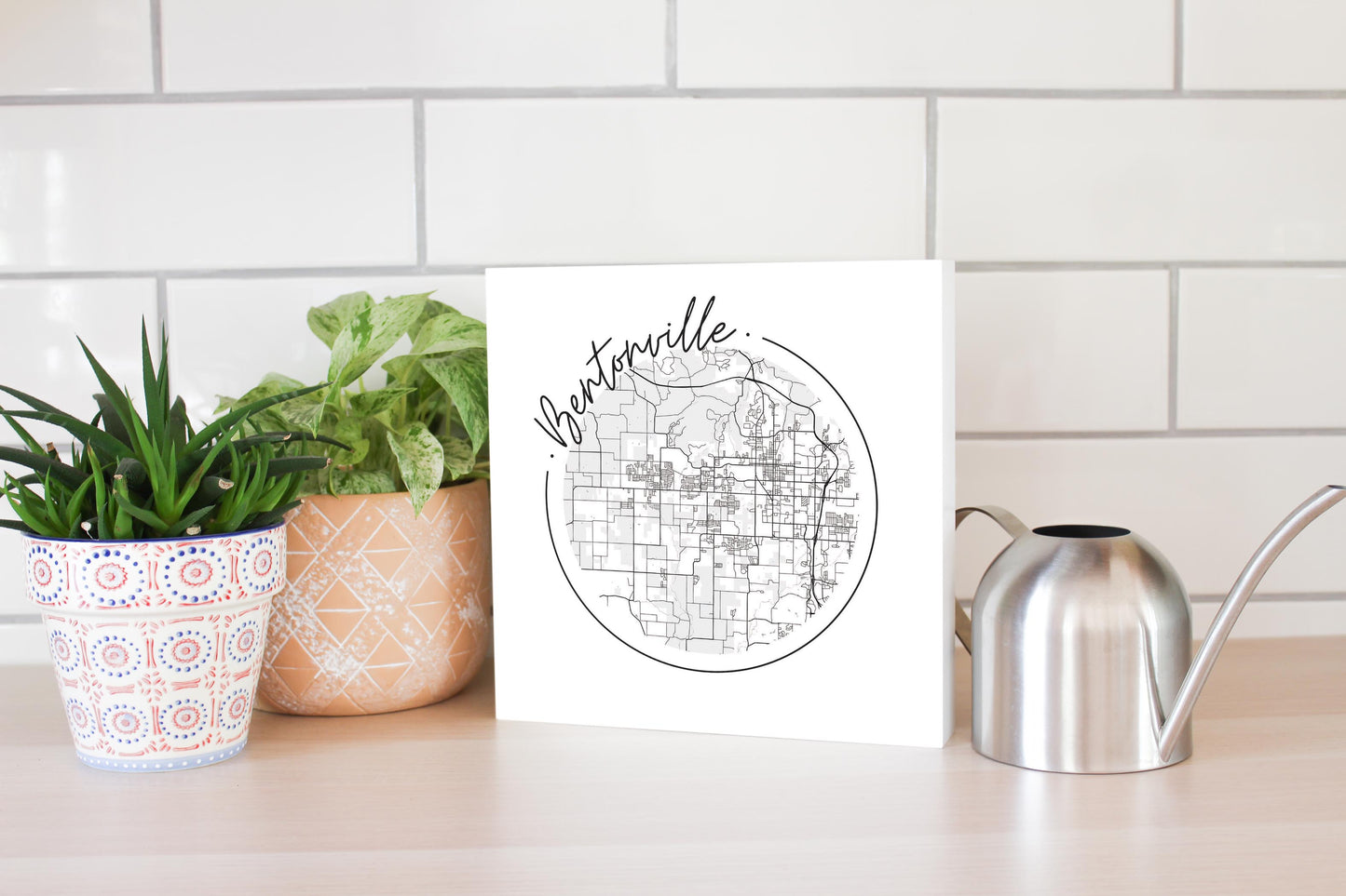 Minimalist B&W Arkansas Bentonville Circle Map | Wood Block | Eaches | Min 2