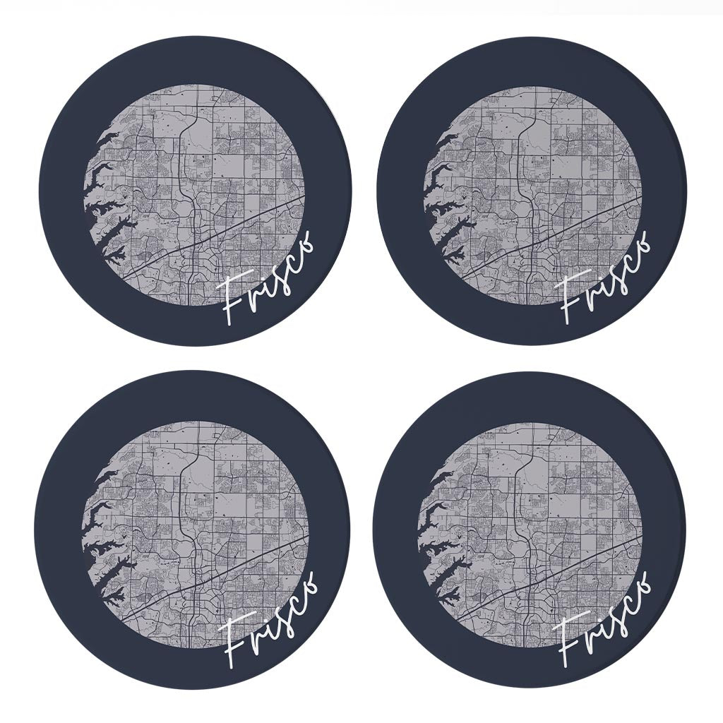 Modern Minimalist Texas Colors Frisco Circle Map| Absorbent Coasters | Set of 4 | Min 2