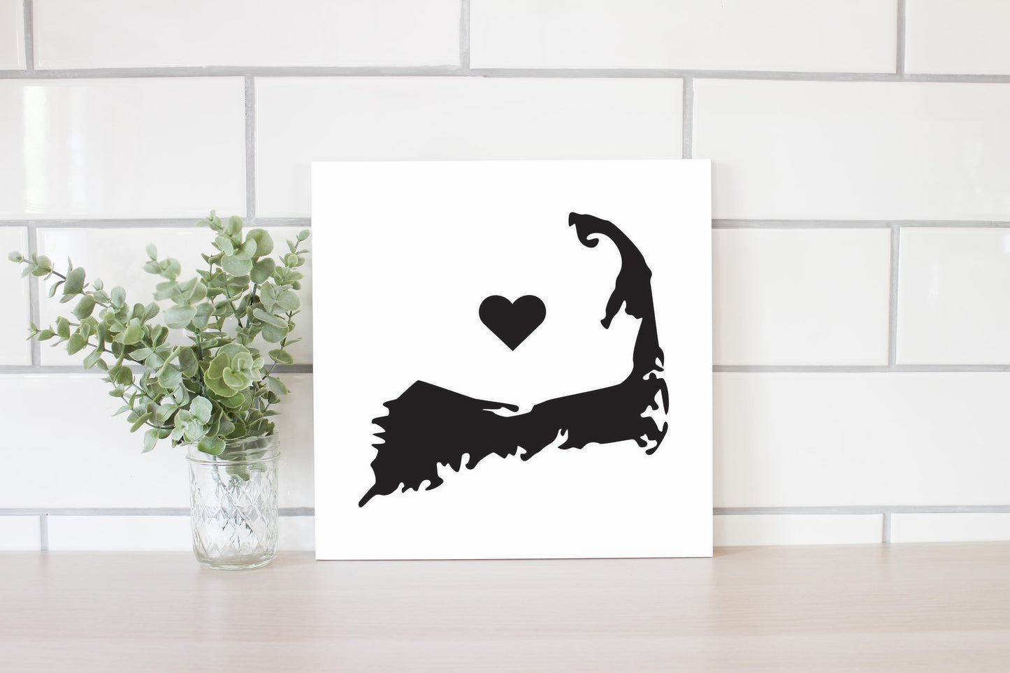 Minimalistic B&W Cape Cod With Heart | Wood Sign | Eaches | Min 2