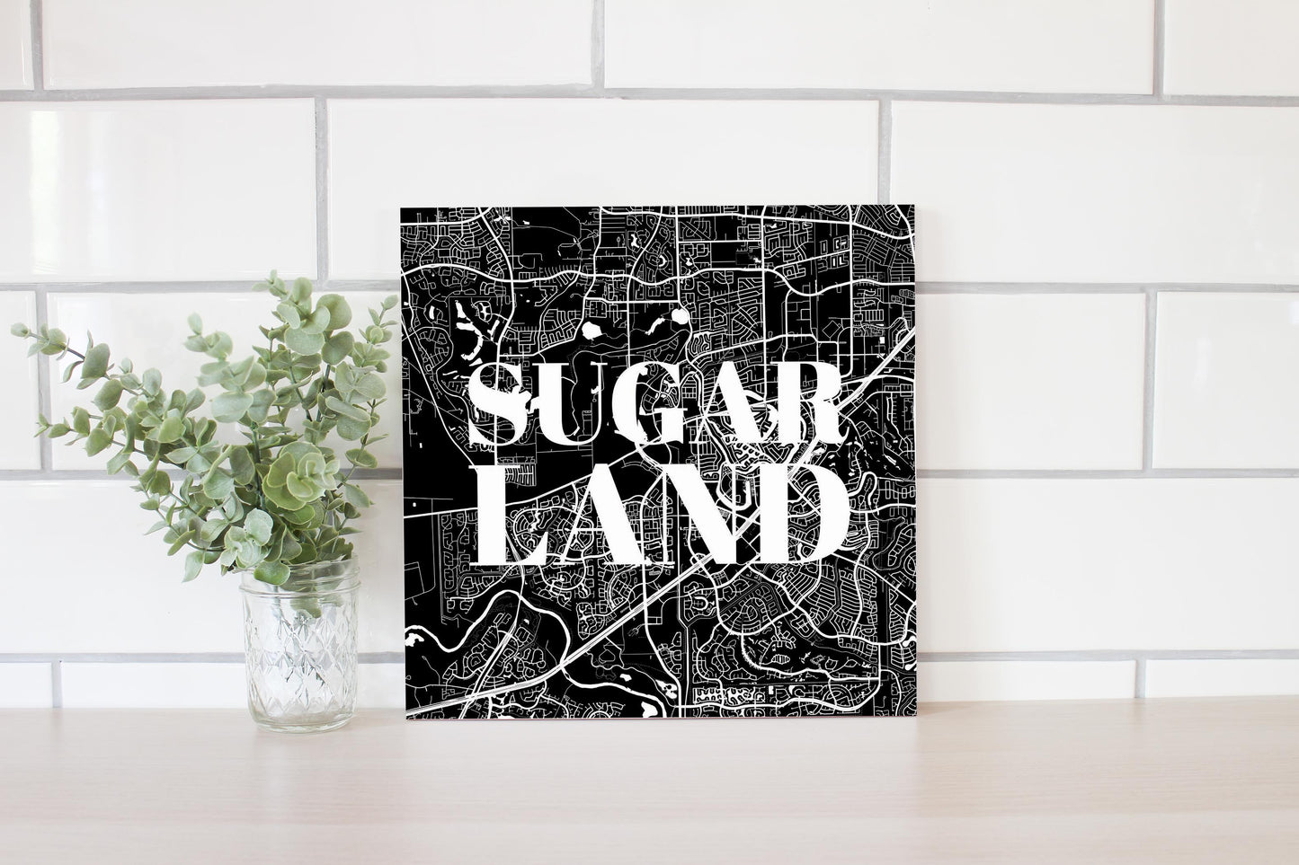 Minimalistic B&W Texas Sugarland Map | Wood Sign | Eaches | Min 2