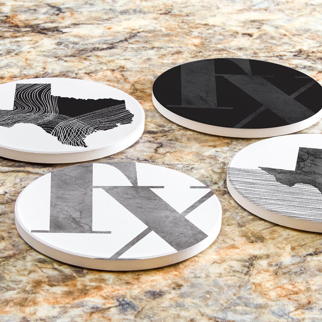 Modern Black White Texas Set | Absorbent Coasters | Set of 4 | Min 2