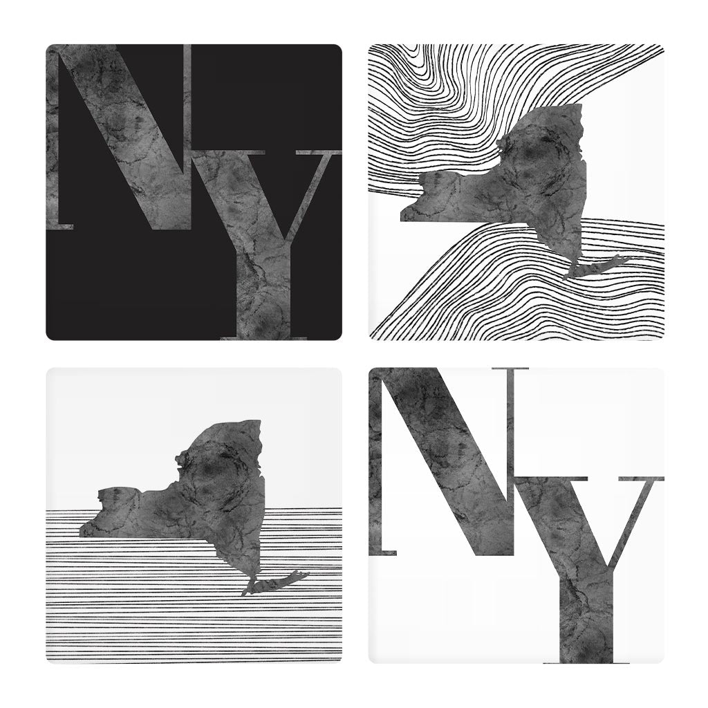 Minimalistic B&W New York Initials States | Absorbent Coasters | Set of 4 | Min 2