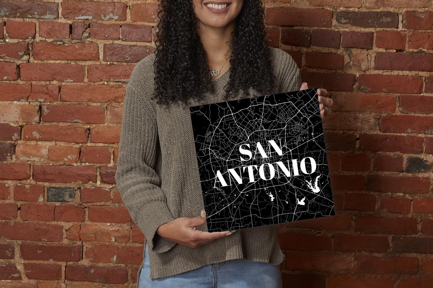 Minimalistic B&W Texas San Antonio Map | Wood Sign | Eaches | Min 2