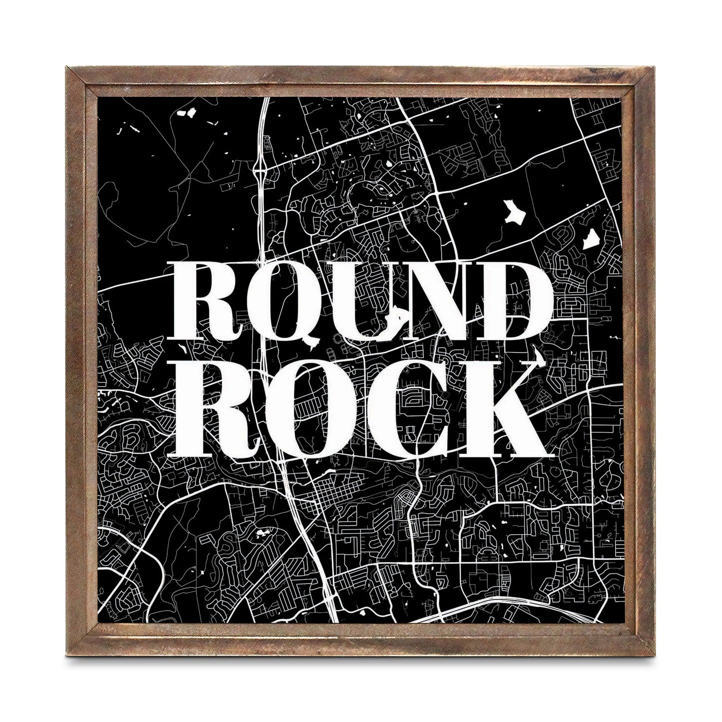 Minimalistic B&W Texas Round Rock Map | Wood Sign | Eaches | Min 1