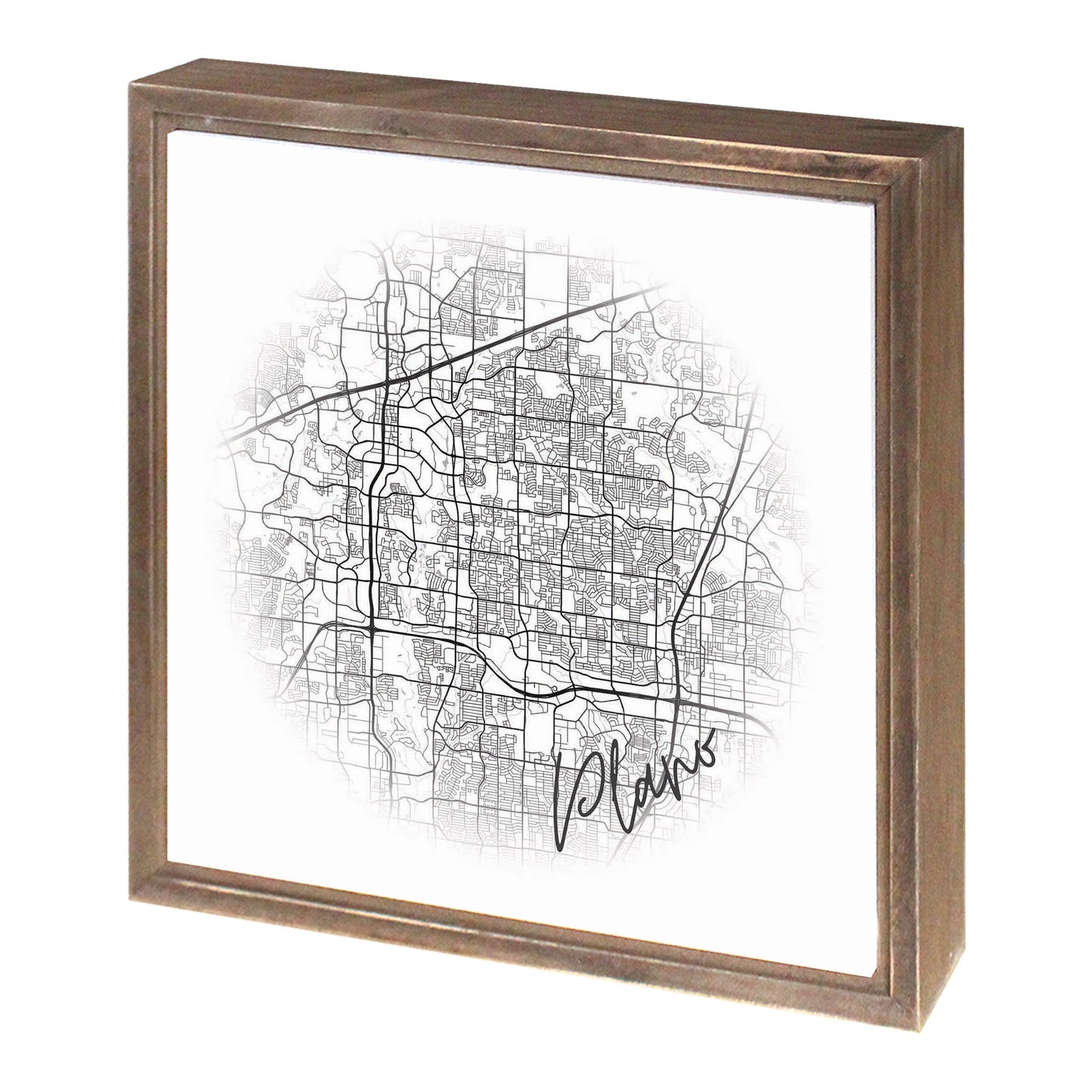 Minimalistic B&W Texas Plano Circle Map | Wood Sign | Eaches | Min 1