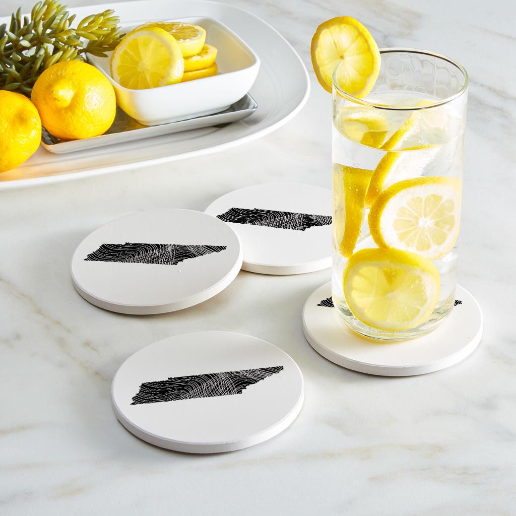 Minimalist B&W Tennessee State Shape | Absorbent Coasters | Set of 4 | Min 2