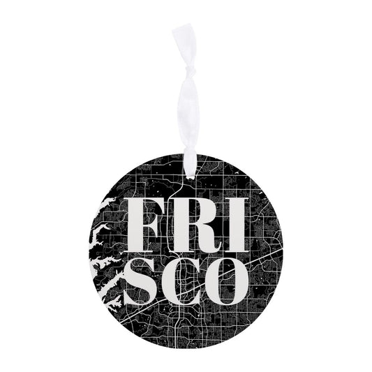 Minimalistic B&W Texas Frisco Map | Wood Ornament | Eaches | Min 6