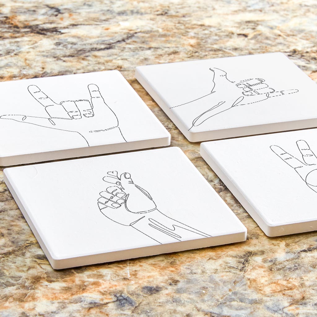 Hand Sign Line Drawings| Absorbent Coasters | Set of 4 | Min 2