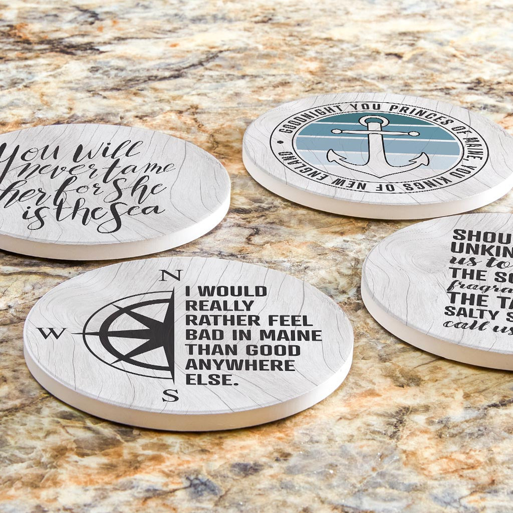 New England Sayings With Wood Grain| Absorbent Coasters | Set of 4 | Min 2