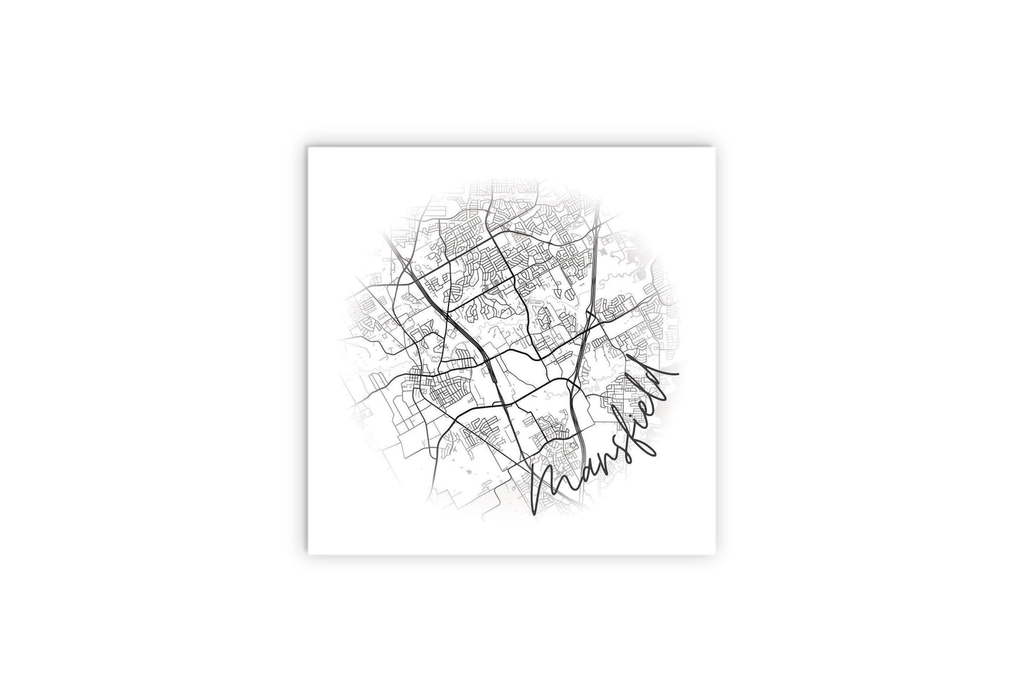 Minimalistic B&W Texas Mansfield Circle Map | Wood Sign | Eaches | Min 2