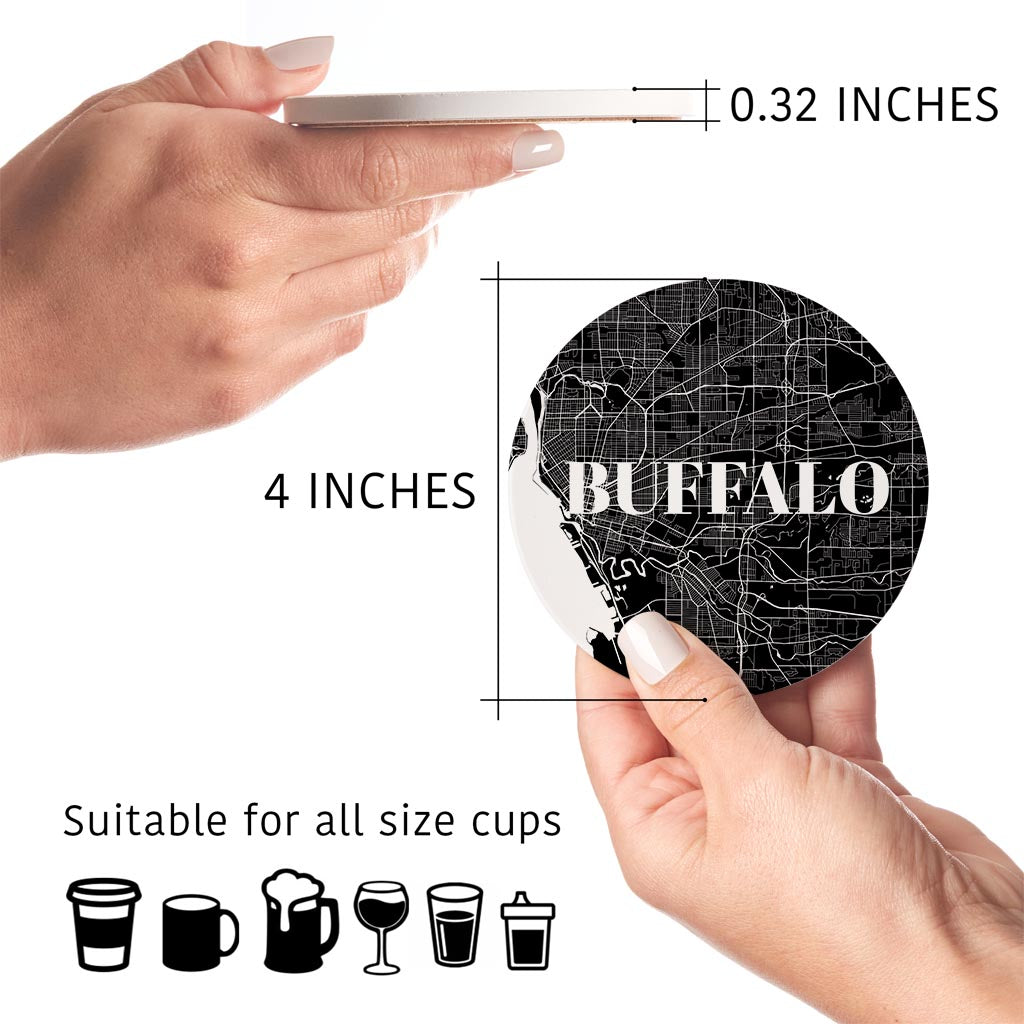 Minimalistic B&W New York Buffalo Map | Absorbent Coasters | Set of 4 | Min 2