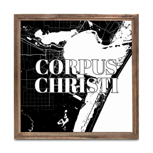 Minimalistic B&W Texas Corpus Christi Map | Wood Sign | Eaches | Min 1