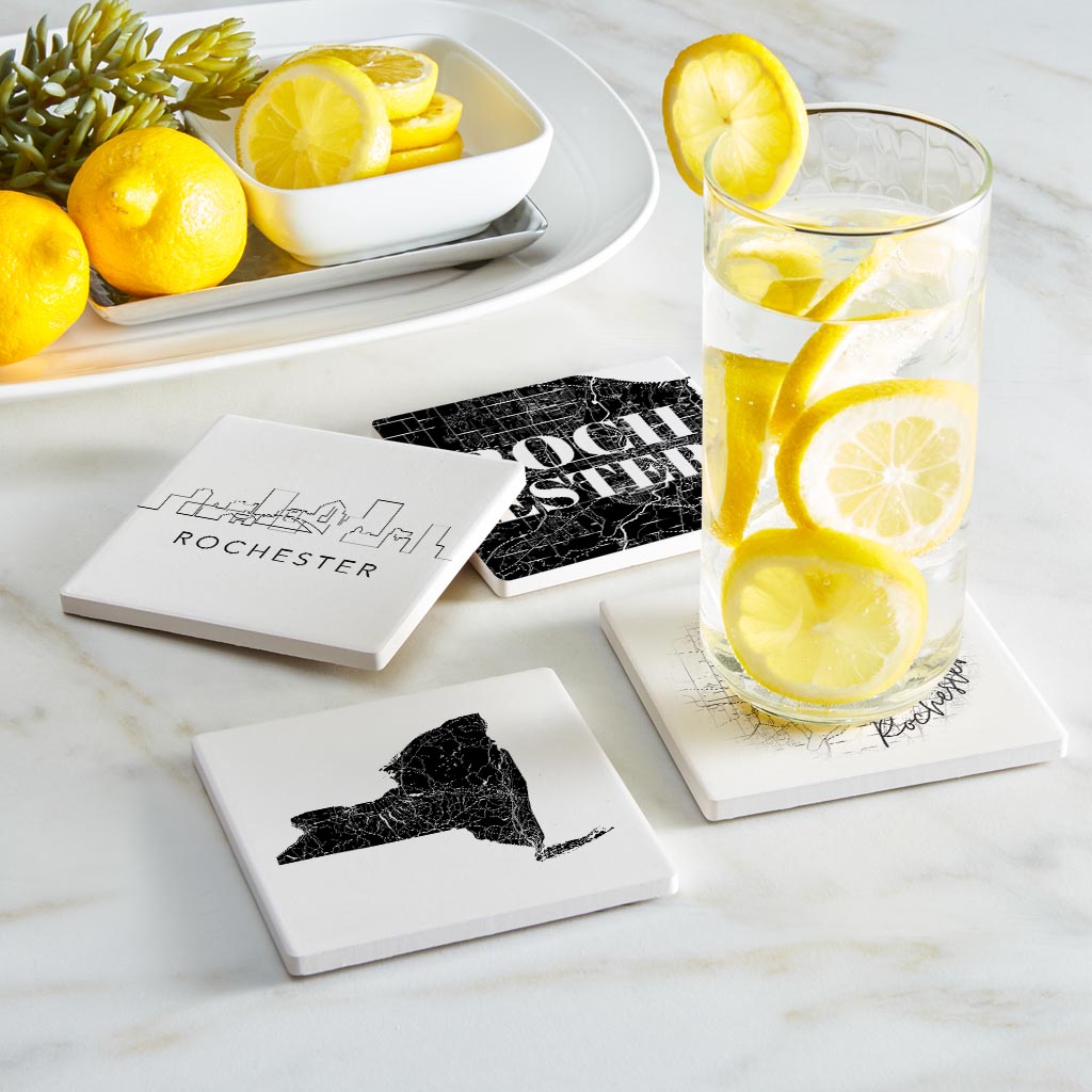 Minimalistic B&W New York Rochester State | Absorbent Coasters | Set of 4 | Min 2