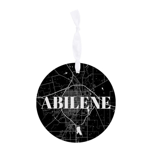 Minimalist B&W Texas Abilene Map | Wood Ornament | Eaches | Min 6