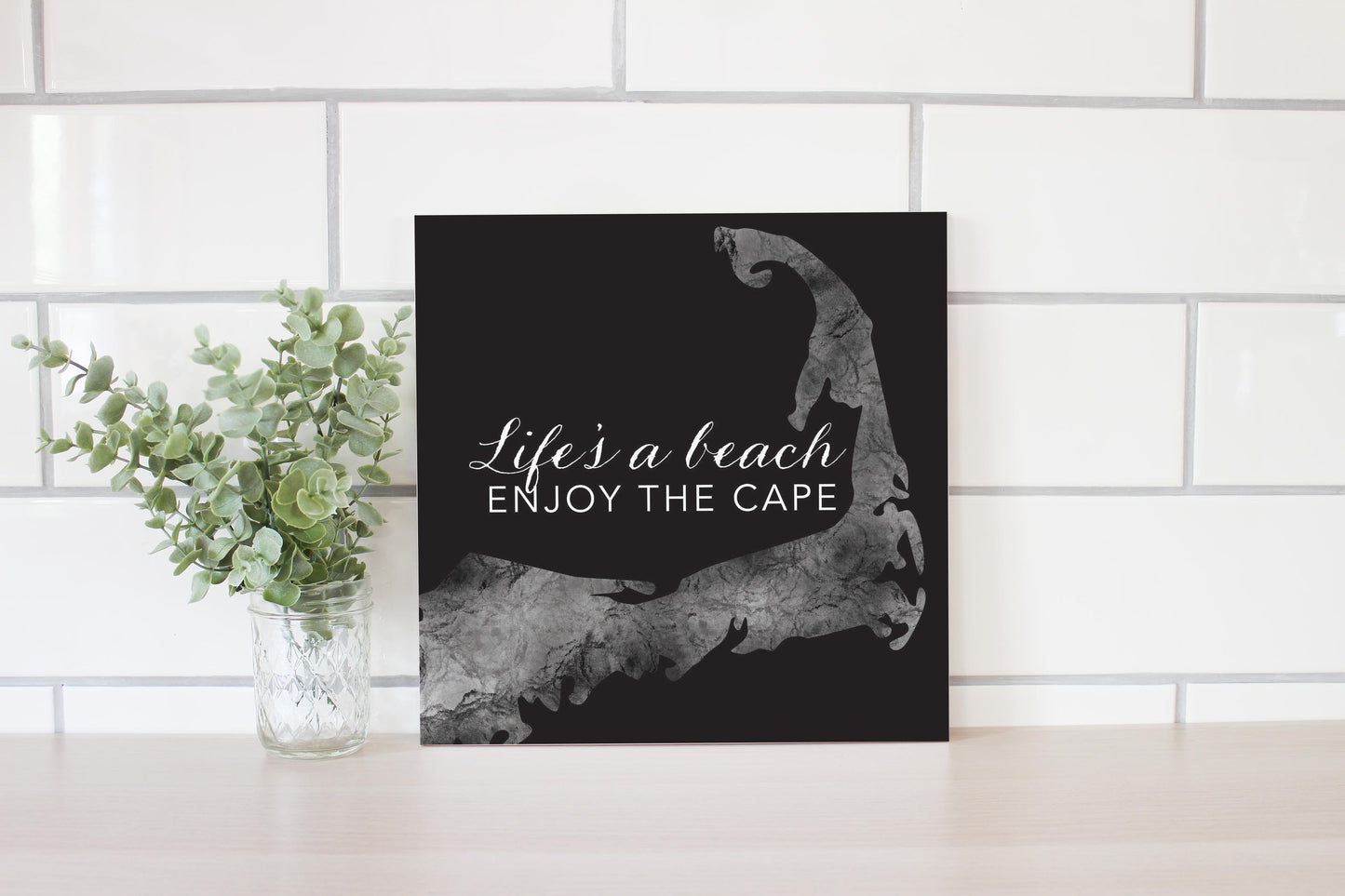 Minimalistic B&W Cape Cod Lifes A Beach | Wood Sign | Eaches | Min 2