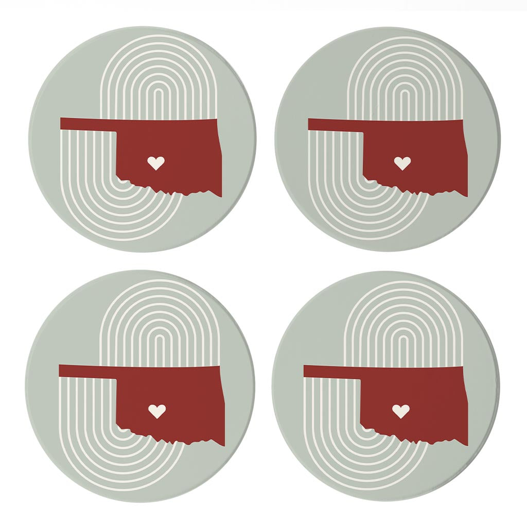 Modern Minimalist Oklahoma Chickasha Heart | Absorbent Coasters | Set of 4 | Min 2