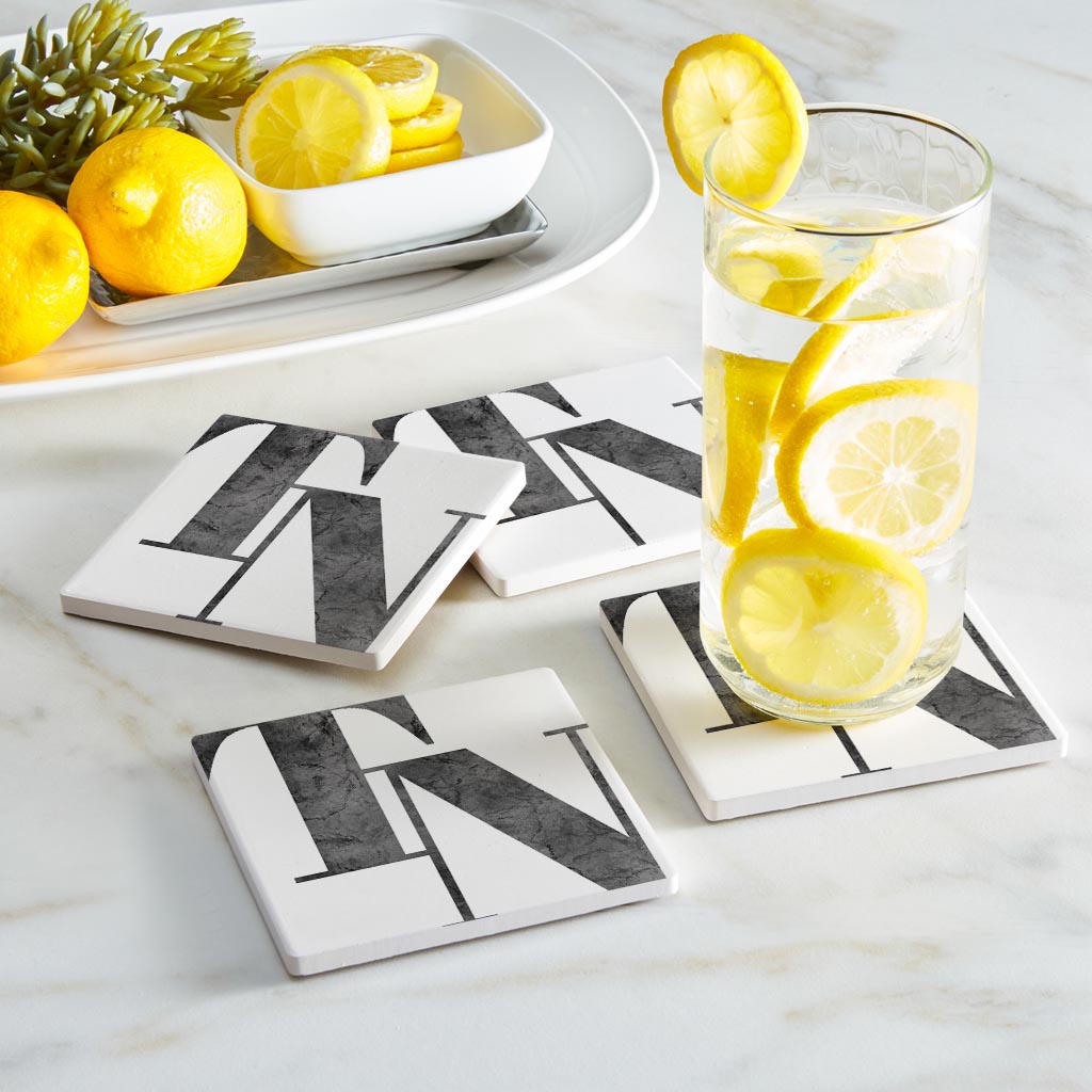 Minimalist B&W Tennessee White Initials | Absorbent Coasters | Set of 4 | Min 2