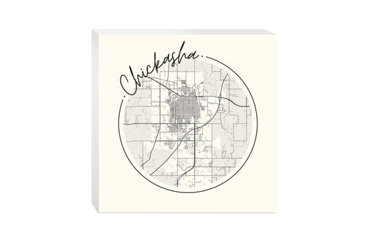 Modern Minimalist Oklahoma Chickasha Map | Wood Block | Eaches | Min 2