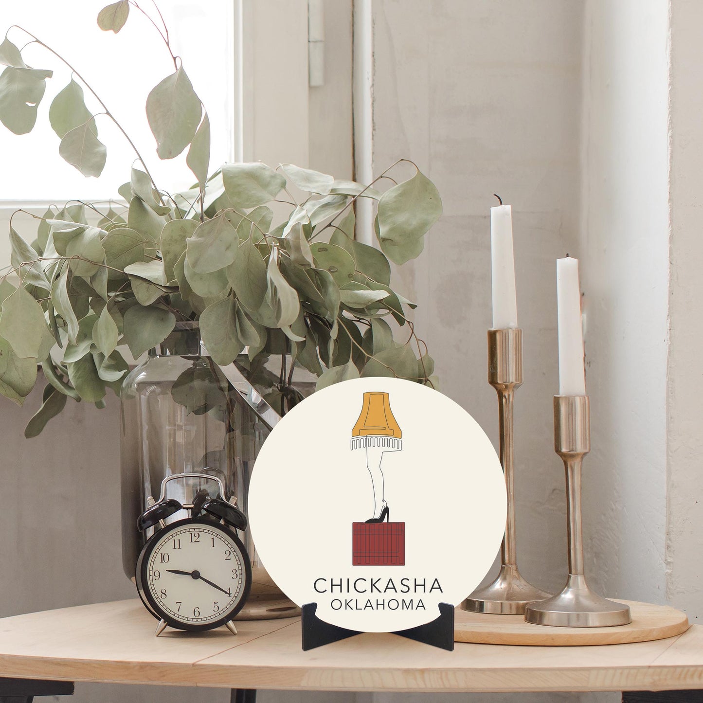 Modern Minimalist Oklahoma Colorful Chickasha Leg Lamp | Wood Sign | Eaches | Min 1