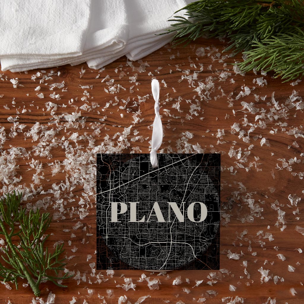 Minimalistic B&W Texas Plano Map | Wood Ornament | Eaches | Min 6