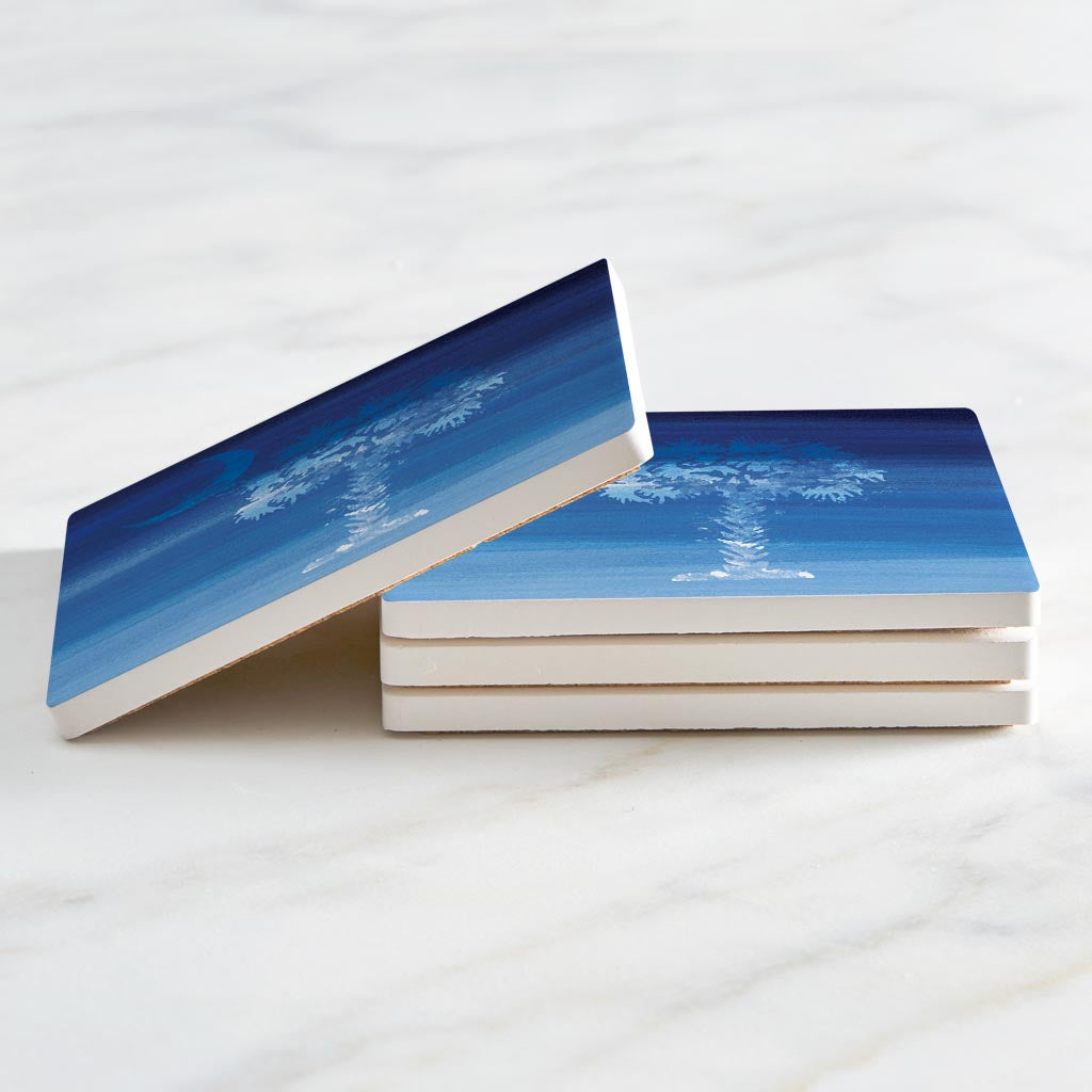 South Carolina Blue Water Color Palm Trees | Absorbent Coasters | Set of 4 | Min 2