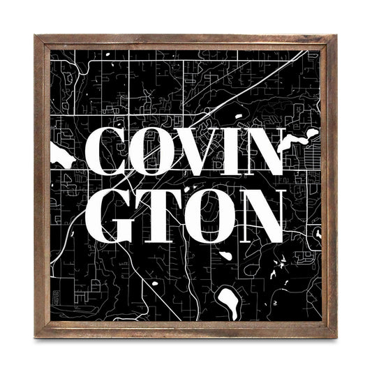 Minimalistic B&W Washington Covington Map | Wood Sign | Eaches | Min 1