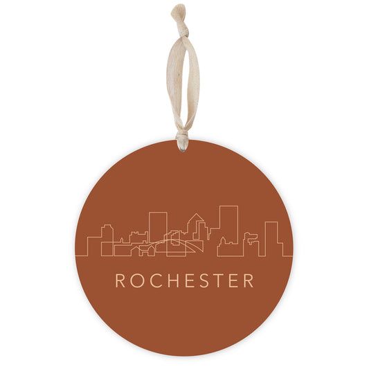 Modern Minimalist New York Rochester Skyline | Wood Ornament | Eaches | Min 1