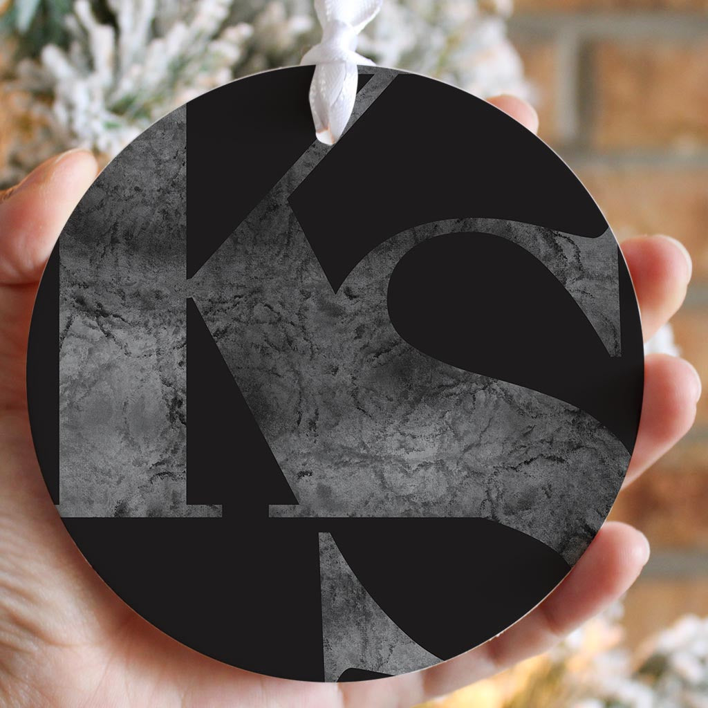 Minimalist B&W Kansas Black Initials | Wood Ornament | Eaches | Min 6