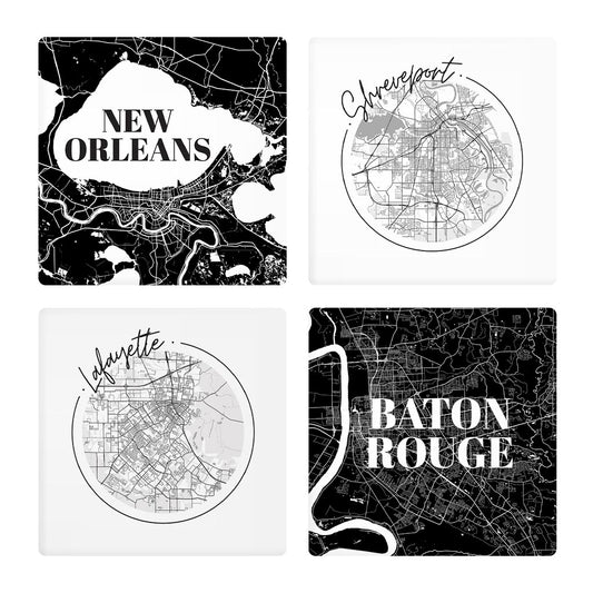 Modern Black White Louisiana Set | Absorbent Coasters | Set of 4 | Min 2