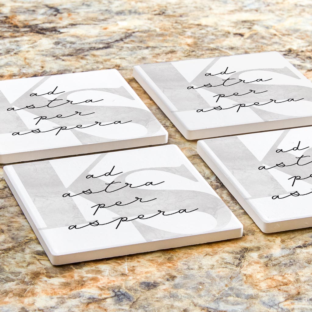 Minimalist B&W Kansas Ad Astra Per Aspera | Absorbent Coasters | Set of 4 | Min 2