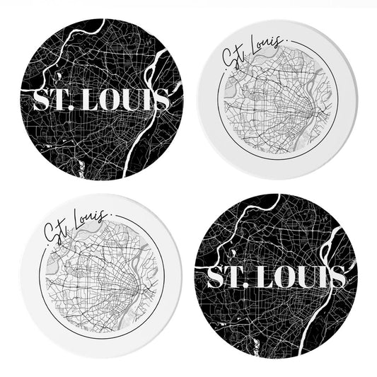 Minimalist B&W Missouri St Louis Maps | Absorbent Coasters | Set of 4 | Min 2