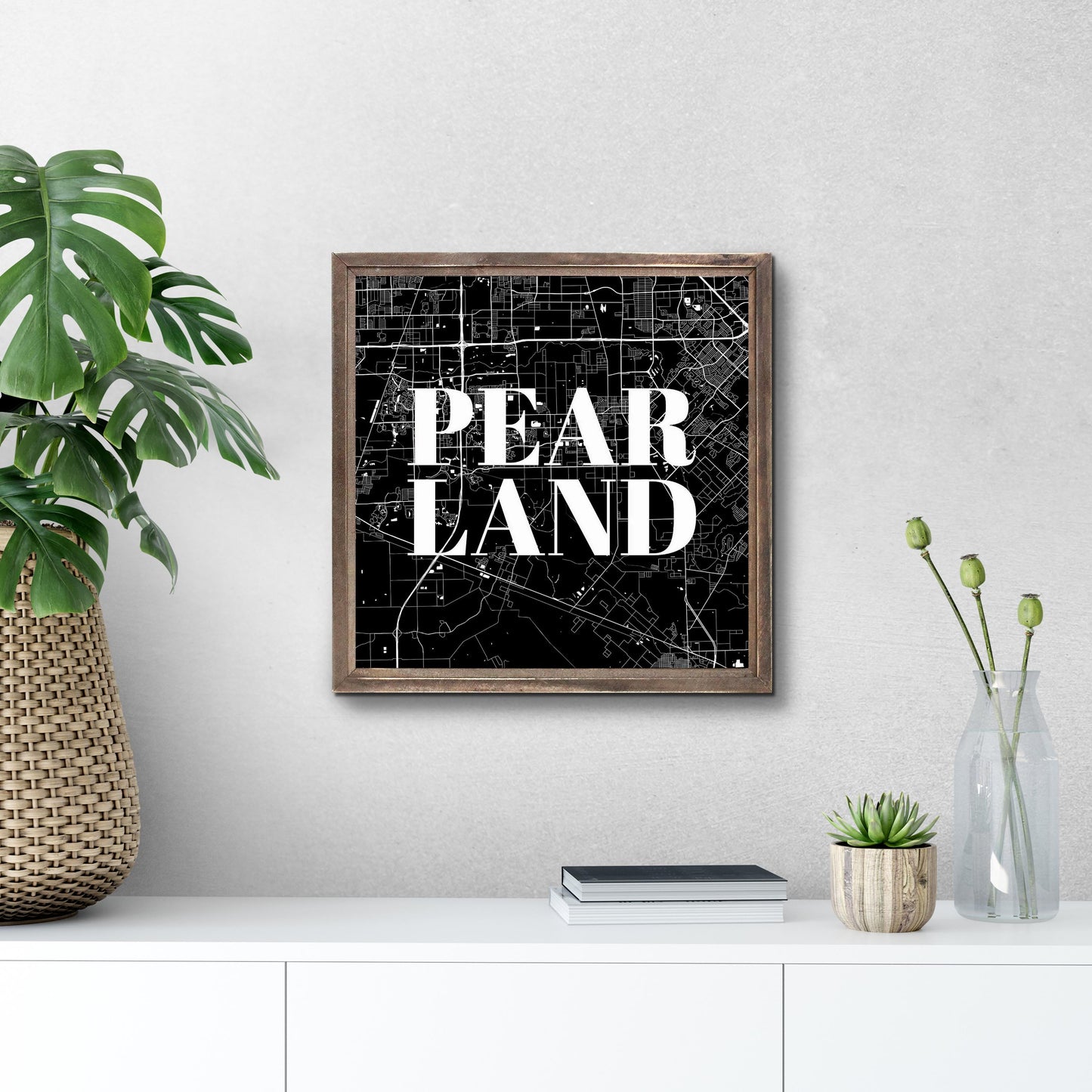 Minimalistic B&W Texas Pearland City Map | Wood Sign | Eaches | Min 1