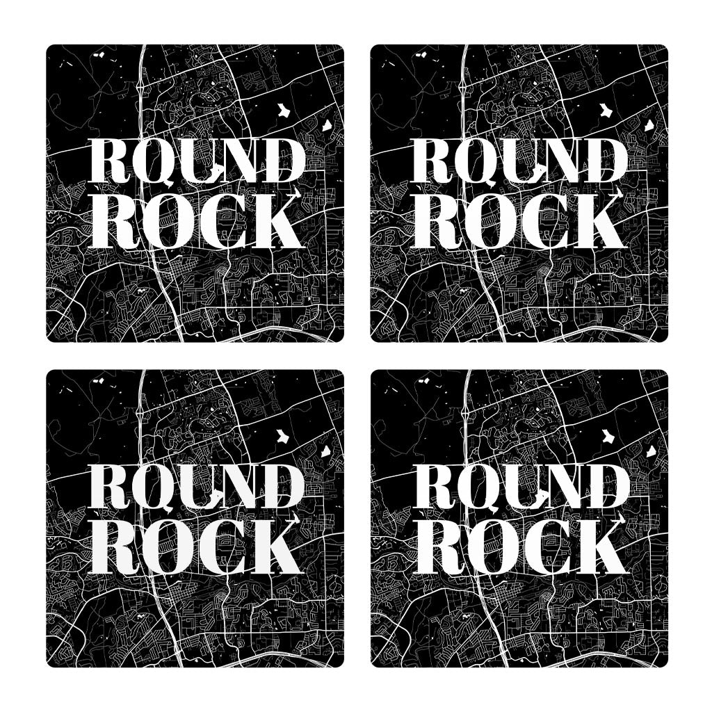 Minimalistic B&W Texas Round Rock Map | Absorbent Coasters | Set of 4 | Min 2