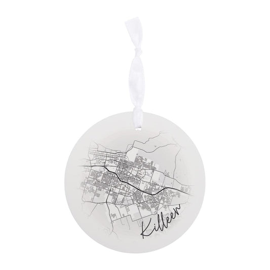 Minimalistic B&W Texas Killeen Circle Map | Wood Ornament | Eaches | Min 6