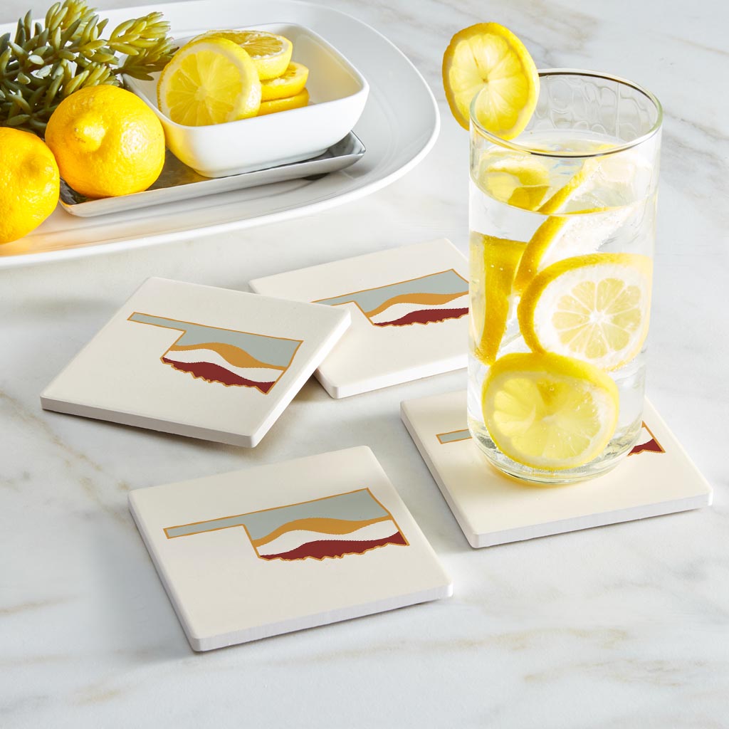 Modern Minimalist Oklahoma Cream Retro State Shape Hills| Absorbent Coasters | Set of 4 | Min 2