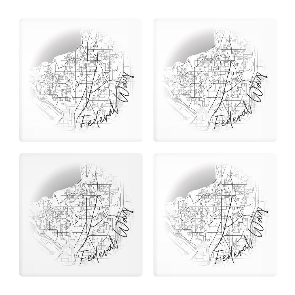 Minimalistic B&W Washington Federal Way Circle Map| Absorbent Coasters | Set of 4 | Min 2