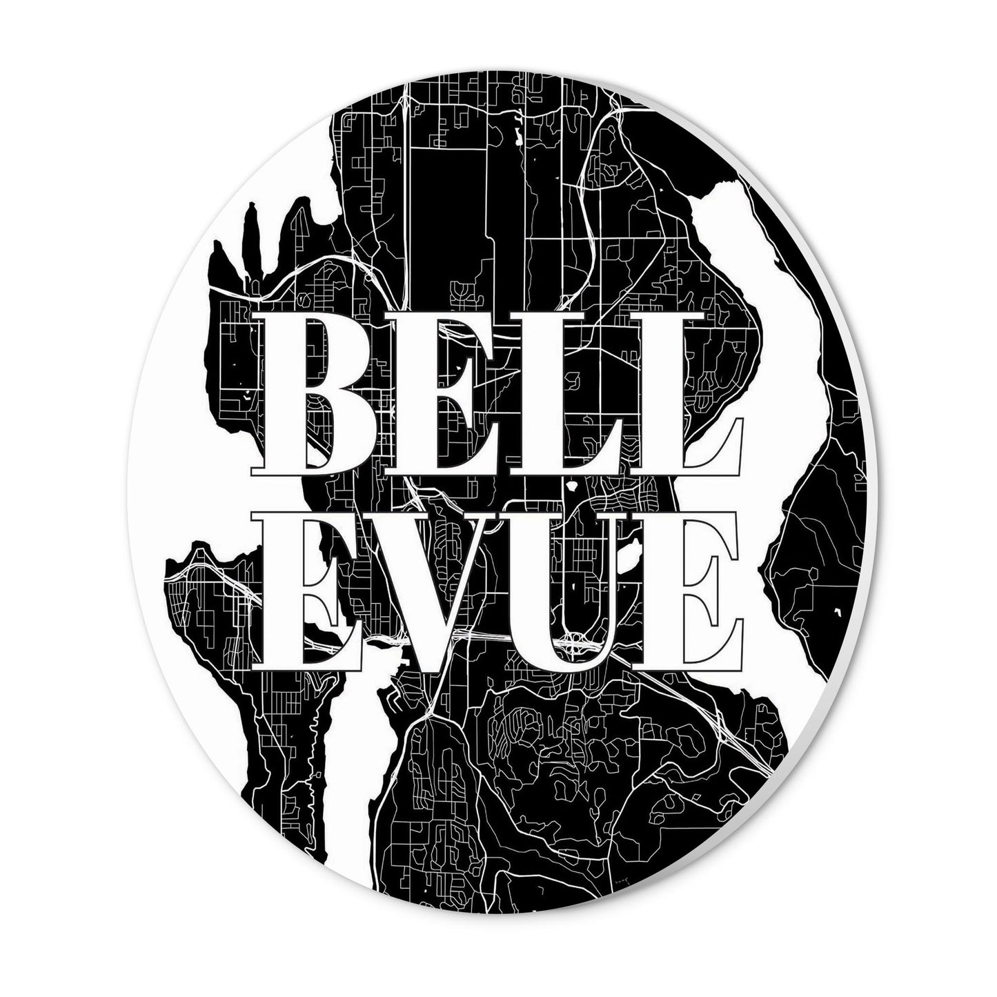 Minimalistic B&W Washington Bellevue Map | Wood Sign | Eaches | Min 1