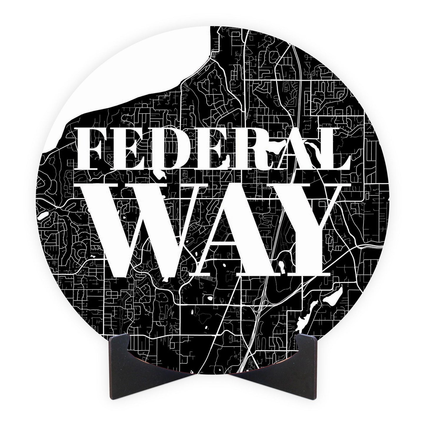 Minimalistic B&W Washington Federal Way Map | Wood Sign | Eaches | Min 1